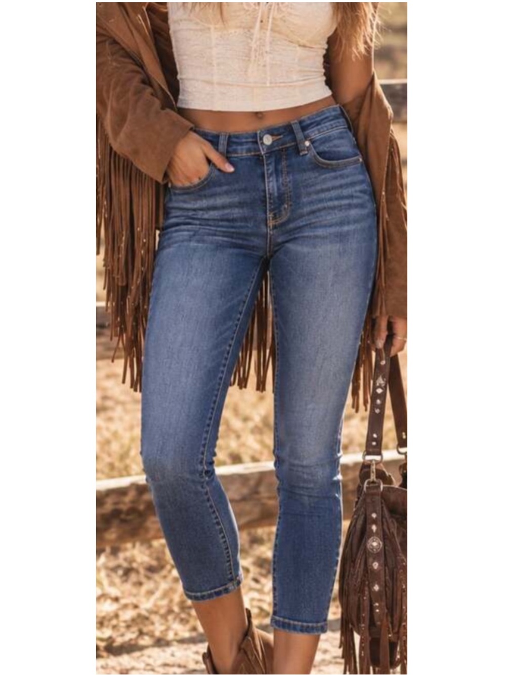 Judy Blue Skinny Fit Capri Stretch Jeans 5/27 Mid Rise Western Cowgirl Denim